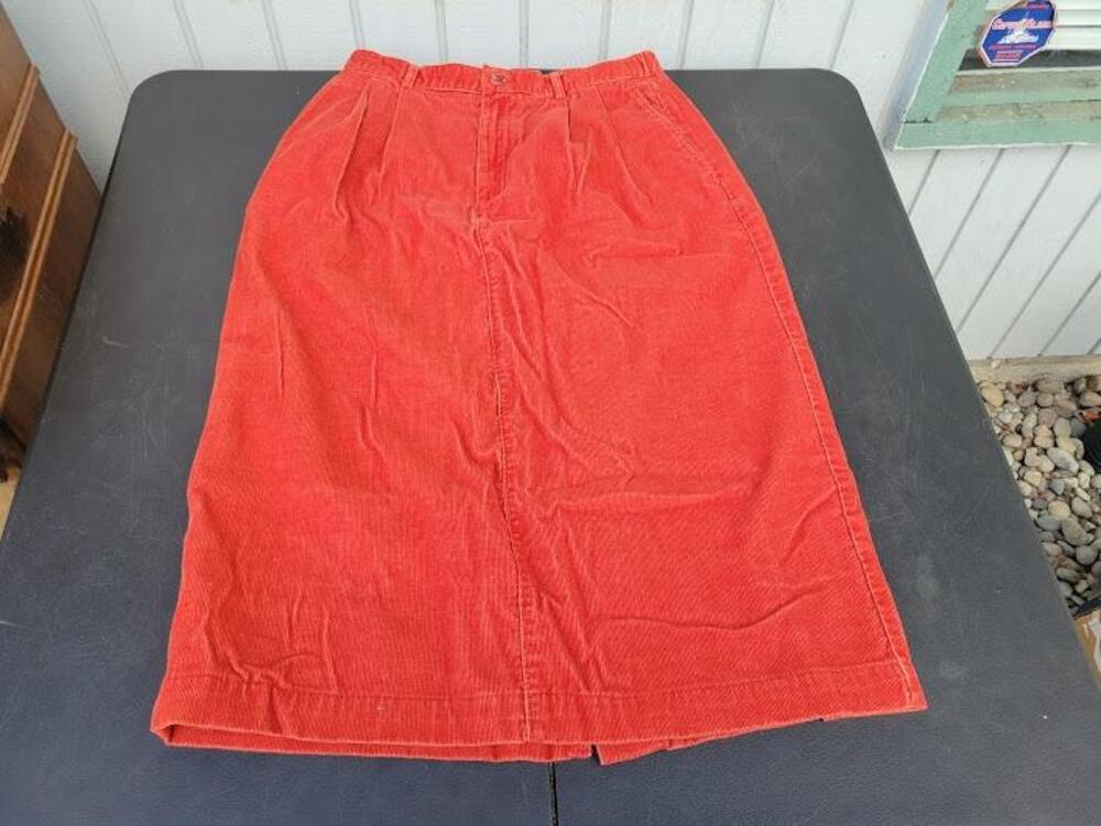 Lands End Skirt Womens 12 Red Corduroy Midi Regular Standard Pockets Classic